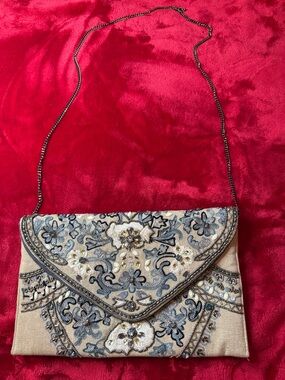 Boho Glam Heavily Beaded Floral Envelope Clutch & Crossbody Bag